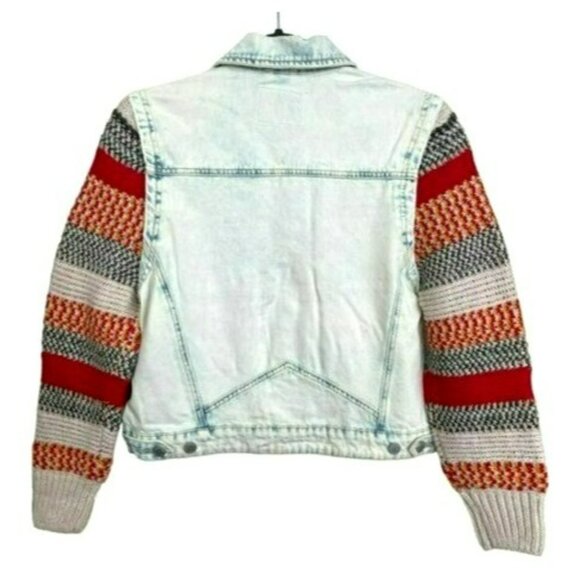BLANK NYC $198 Large Happy Promises Striped Knit Denim Trucker Jacket NWT - Picture 10 of 10